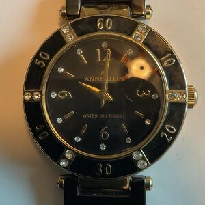 Anne Klein Black and Gold Crystal Watch